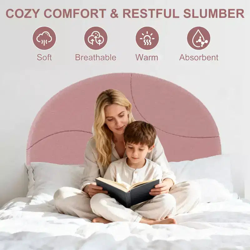 COZONY Upholstered Platform Bed Frame w/ Round Headboard, Modern Arch Design, Soft Fabric, Strong Wood Slats, No Box Spring Needed, Easy Assembly
