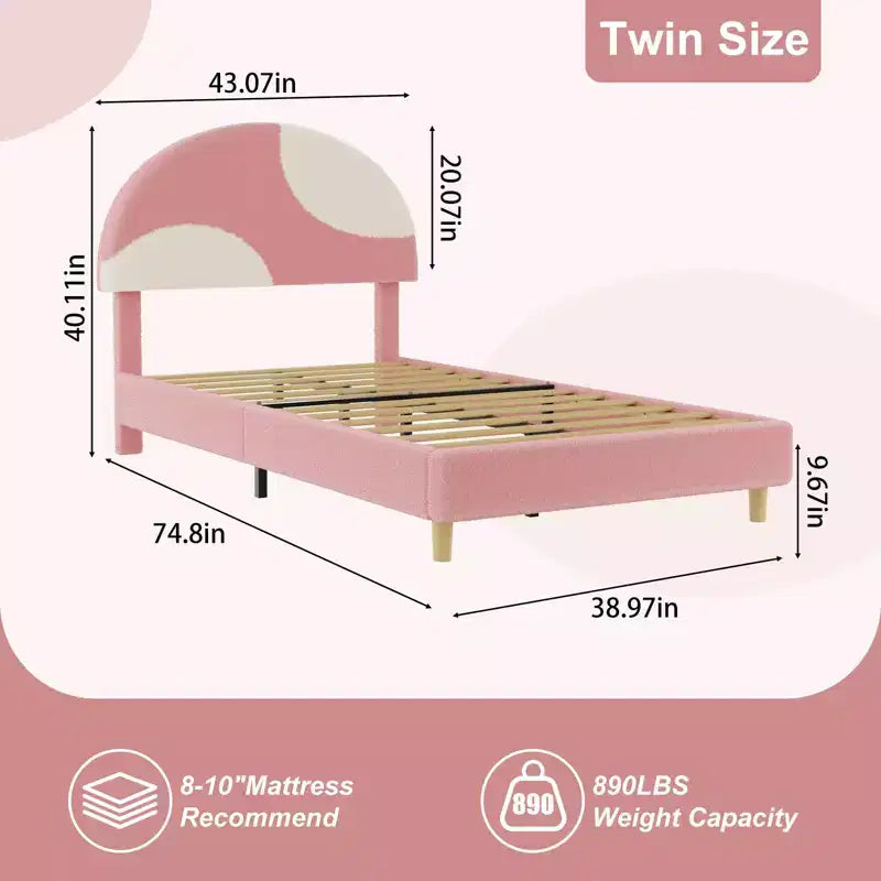 COZONY Upholstered Platform Bed Frame w/ Round Headboard, Modern Arch Design, Soft Fabric, Strong Wood Slats, No Box Spring Needed, Easy Assembly
