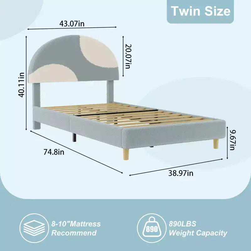 COZONY Upholstered Platform Bed Frame w/ Round Headboard, Modern Arch Design, Soft Fabric, Strong Wood Slats, No Box Spring Needed, Easy Assembly