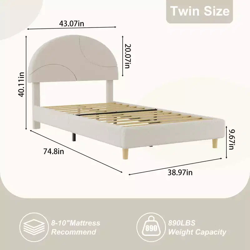 COZONY Upholstered Platform Bed Frame w/ Round Headboard, Modern Arch Design, Soft Fabric, Strong Wood Slats, No Box Spring Needed, Easy Assembly