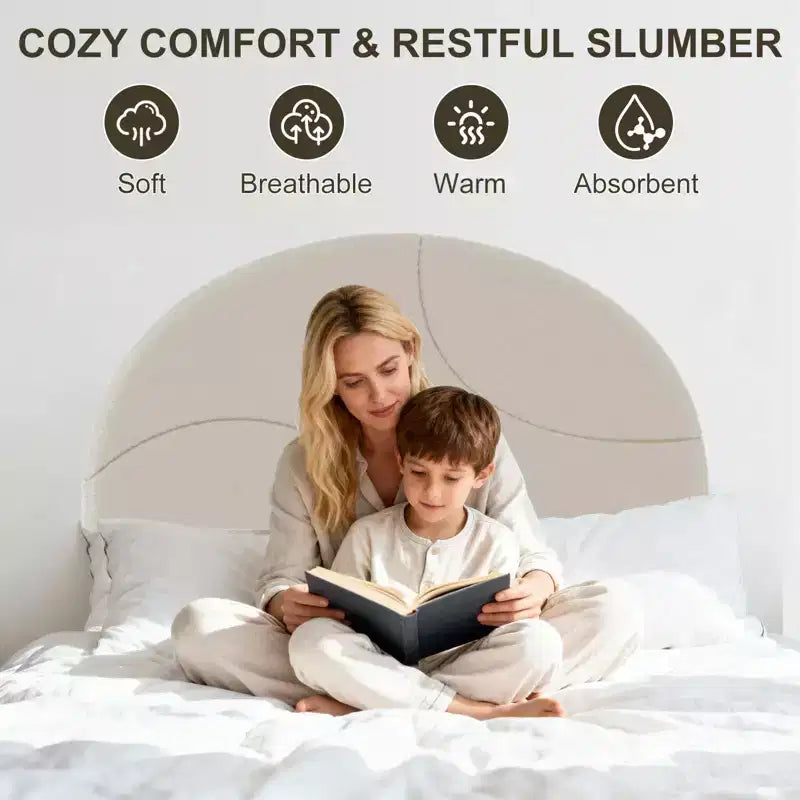 COZONY Upholstered Platform Bed Frame w/ Round Headboard, Modern Arch Design, Soft Fabric, Strong Wood Slats, No Box Spring Needed, Easy Assembly