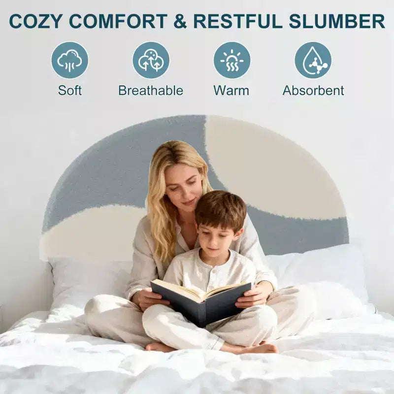 COZONY Upholstered Platform Bed Frame w/ Round Headboard, Modern Arch Design, Soft Fabric, Strong Wood Slats, No Box Spring Needed, Easy Assembly