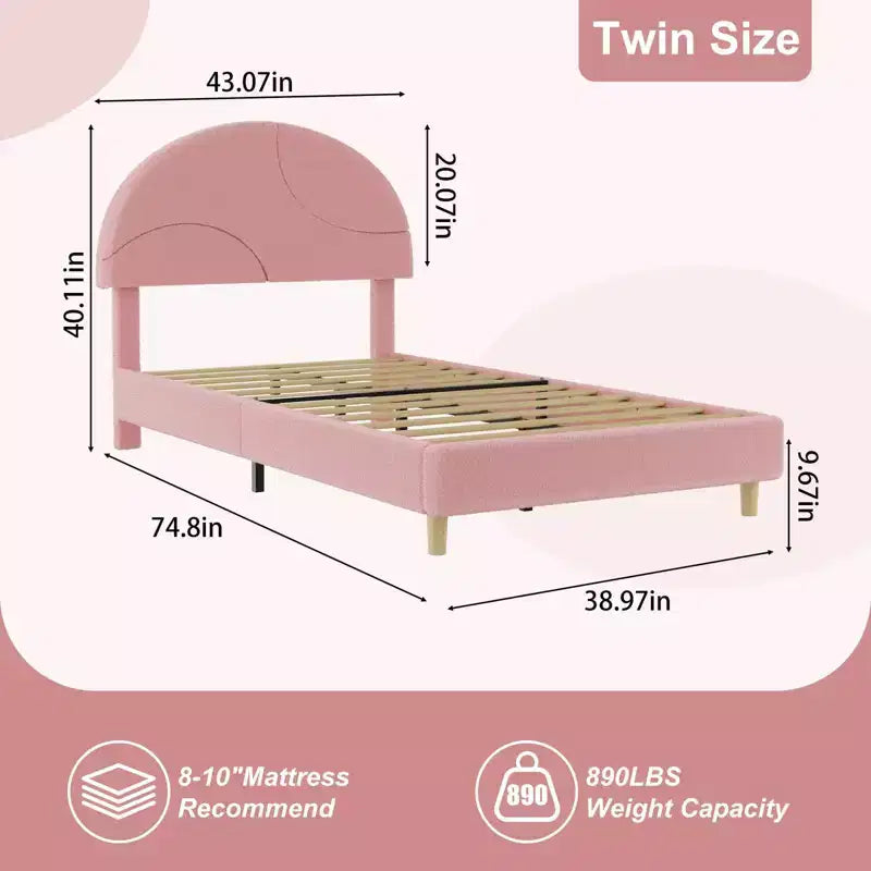 COZONY Upholstered Platform Bed Frame w/ Round Headboard, Modern Arch Design, Soft Fabric, Strong Wood Slats, No Box Spring Needed, Easy Assembly