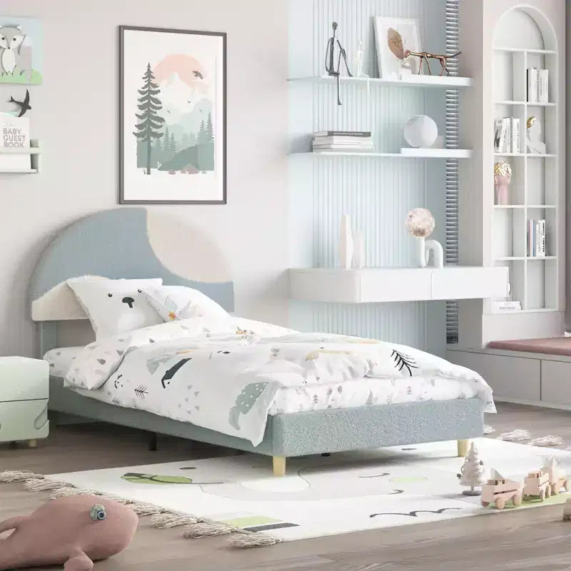 COZONY Upholstered Platform Bed Frame w/ Round Headboard, Modern Arch Design, Soft Fabric, Strong Wood Slats, No Box Spring Needed, Easy Assembly