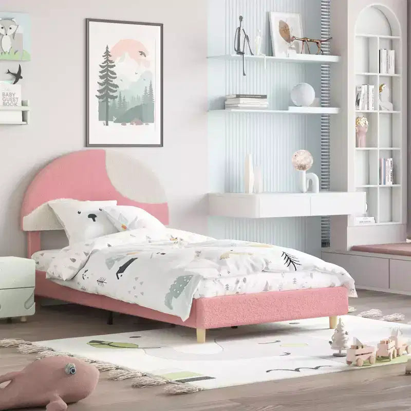 COZONY Upholstered Platform Bed Frame w/ Round Headboard, Modern Arch Design, Soft Fabric, Strong Wood Slats, No Box Spring Needed, Easy Assembly