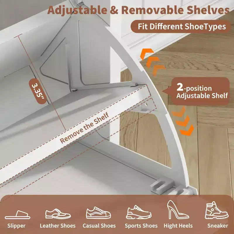 Farmhouse Shoe Cabinet with 4 Flip Drawers, 41 Narrow Entryway Shoe Storage for Hallway or Mudroom, White