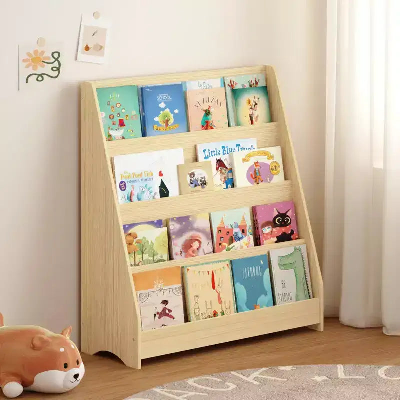 4-Tier Kids Bookshelf, Toddler Book Display Shelves, Helps Keep Bedrooms, Playrooms, and Classrooms Organized,Natural