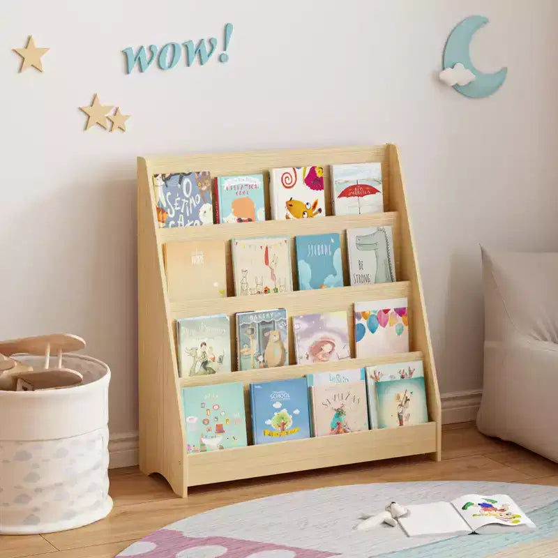 4-Tier Kids Bookshelf, Toddler Book Display Shelves, Helps Keep Bedrooms, Playrooms, and Classrooms Organized,Natural