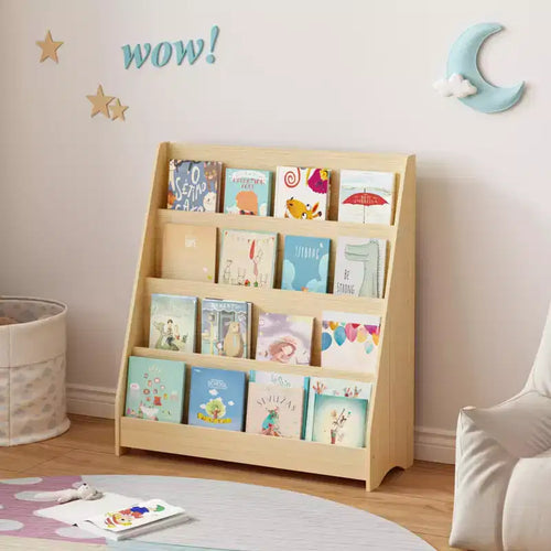 4-Tier Kids Bookshelf, Toddler Book Display Shelves, Helps Keep Bedrooms, Playrooms, and Classrooms Organized,Natural