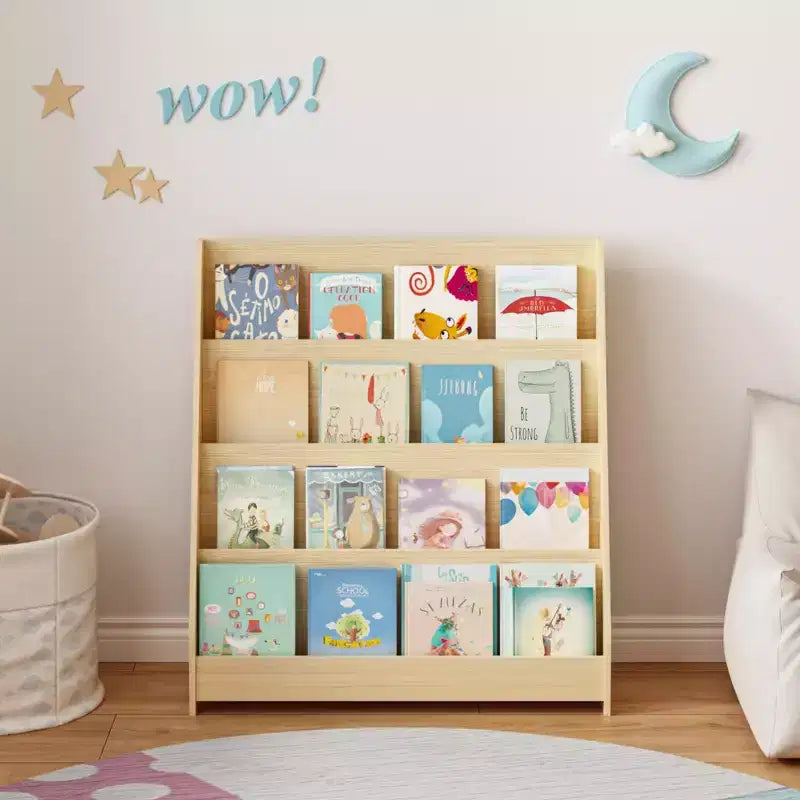4-Tier Kids Bookshelf, Toddler Book Display Shelves, Helps Keep Bedrooms, Playrooms, and Classrooms Organized,Natural