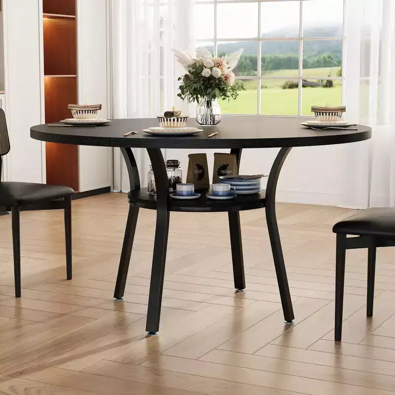 47'' Round Dining Table for 4-6 People, Farmhouse Kitchen Dining Table, Round Dinner Table with Storage Shelf for Kitchen, Living Room (Table Only)