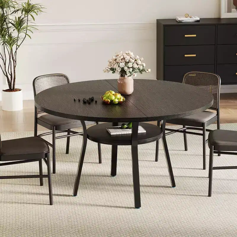 47'' Round Dining Table for 4-6 People, Farmhouse Kitchen Dining Table, Round Dinner Table with Storage Shelf for Kitchen, Living Room (Table Only)
