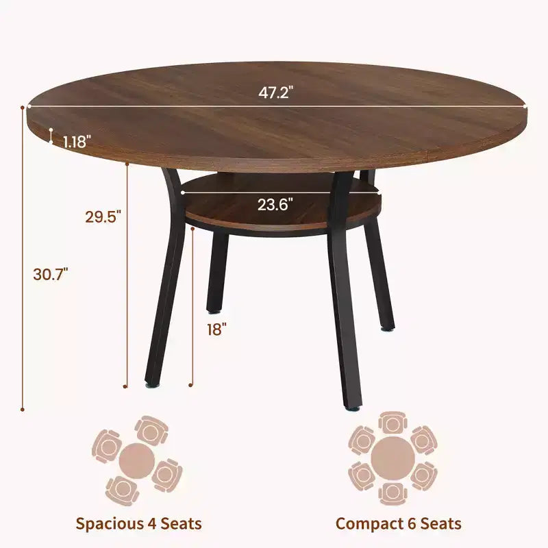 47'' Round Dining Table for 4-6 People, Farmhouse Kitchen Dining Table, Round Dinner Table with Storage Shelf for Kitchen, Living Room (Table Only)
