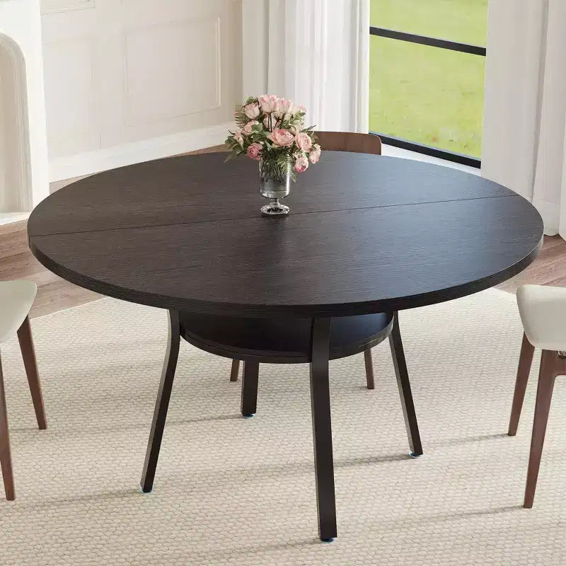 47'' Round Dining Table for 4-6 People, Farmhouse Kitchen Dining Table, Round Dinner Table with Storage Shelf for Kitchen, Living Room (Table Only)