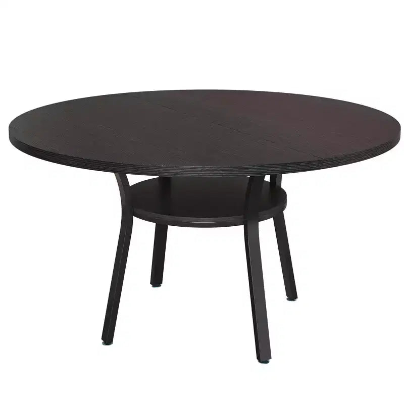 47'' Round Dining Table for 4-6 People, Farmhouse Kitchen Dining Table, Round Dinner Table with Storage Shelf for Kitchen, Living Room (Table Only)