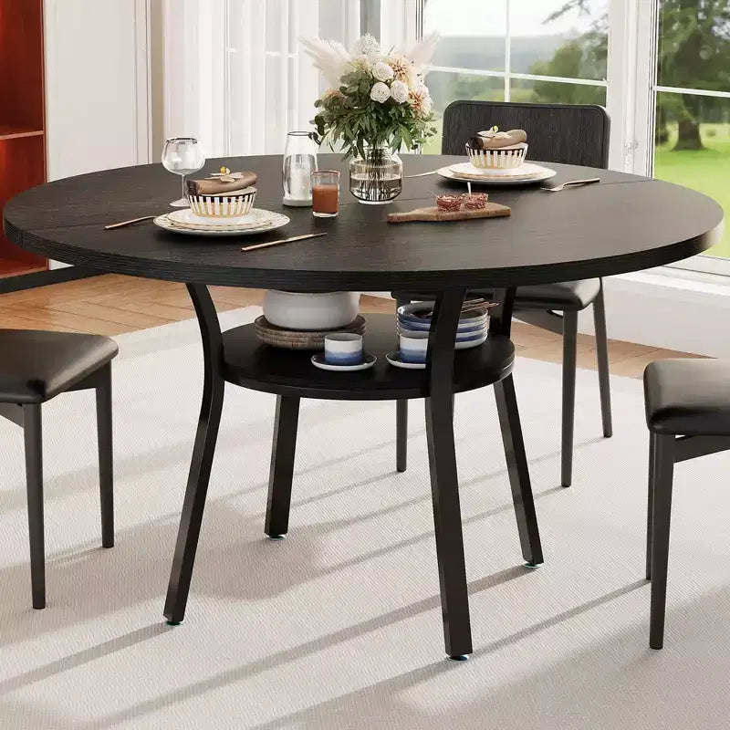 47'' Round Dining Table for 4-6 People, Farmhouse Kitchen Dining Table, Round Dinner Table with Storage Shelf for Kitchen, Living Room (Table Only)