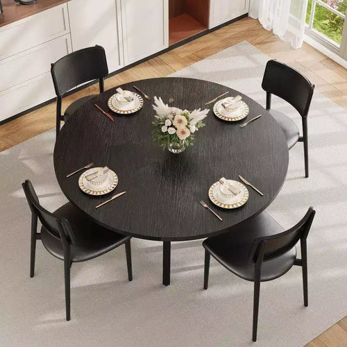 47'' Round Dining Table for 4-6 People, Farmhouse Kitchen Dining Table, Round Dinner Table with Storage Shelf for Kitchen, Living Room (Table Only)