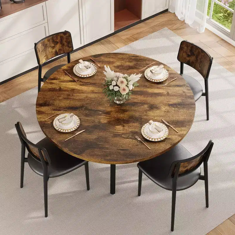 47'' Round Dining Table for 4-6 People, Farmhouse Kitchen Dining Table, Round Dinner Table with Storage Shelf for Kitchen, Living Room (Table Only)