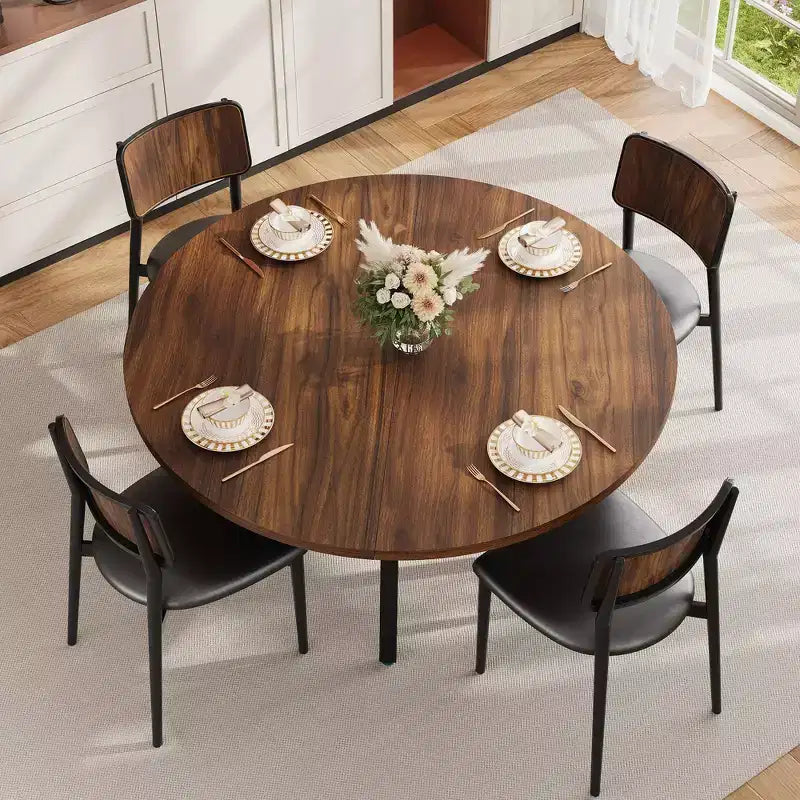 47'' Round Dining Table for 4-6 People, Farmhouse Kitchen Dining Table, Round Dinner Table with Storage Shelf for Kitchen, Living Room (Table Only)