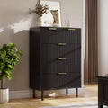 Acekool Black Fluted 5 Drawer Dresser, Modern Wide Chest with Matte Texture, Metal Legs & Anti-Tip for Bedroom, Entryway, or Hallway
