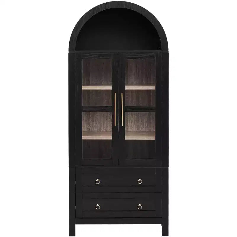 GDFStudio Dale 71 Modern Arched Kitchen Storage Cabinets with Drawes, Adjustable Shelves and Glass Door