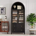 GDFStudio Dale 71 Modern Arched Kitchen Storage Cabinets with Drawes, Adjustable Shelves and Glass Door