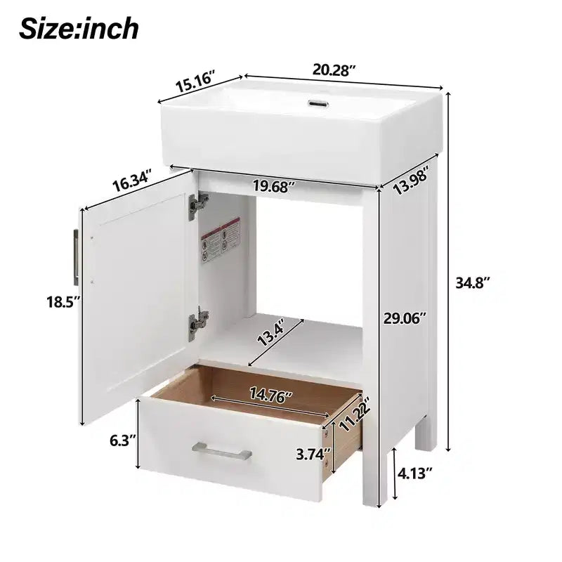20.28 Bathroom Vanity with Sink, Bathroom Storage Cabinet with Drawer for Small Space