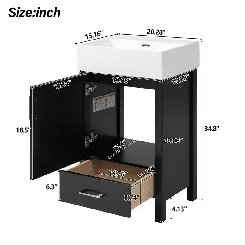 20.28 Bathroom Vanity with Sink, Bathroom Storage Cabinet with Drawer for Small Space