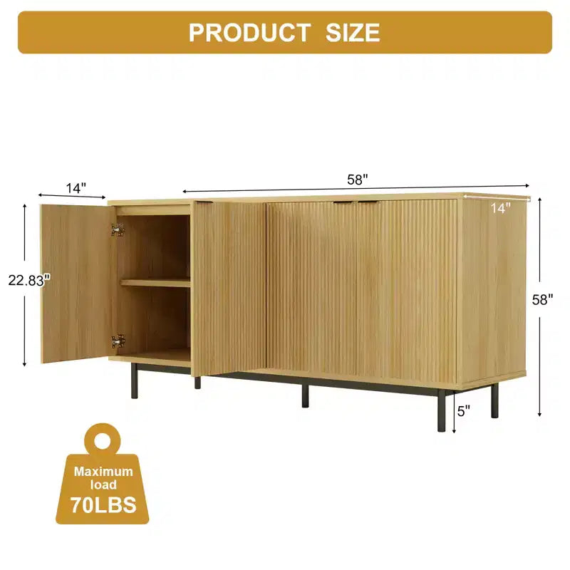 Dyonery 58 Fluted Sideboard Cabinet, Modern Buffet Storage Console for Dining Room, Accent Credenza