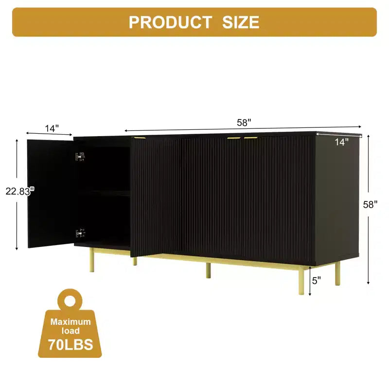 Dyonery 58 Fluted Sideboard Cabinet, Modern Buffet Storage Console for Dining Room, Accent Credenza