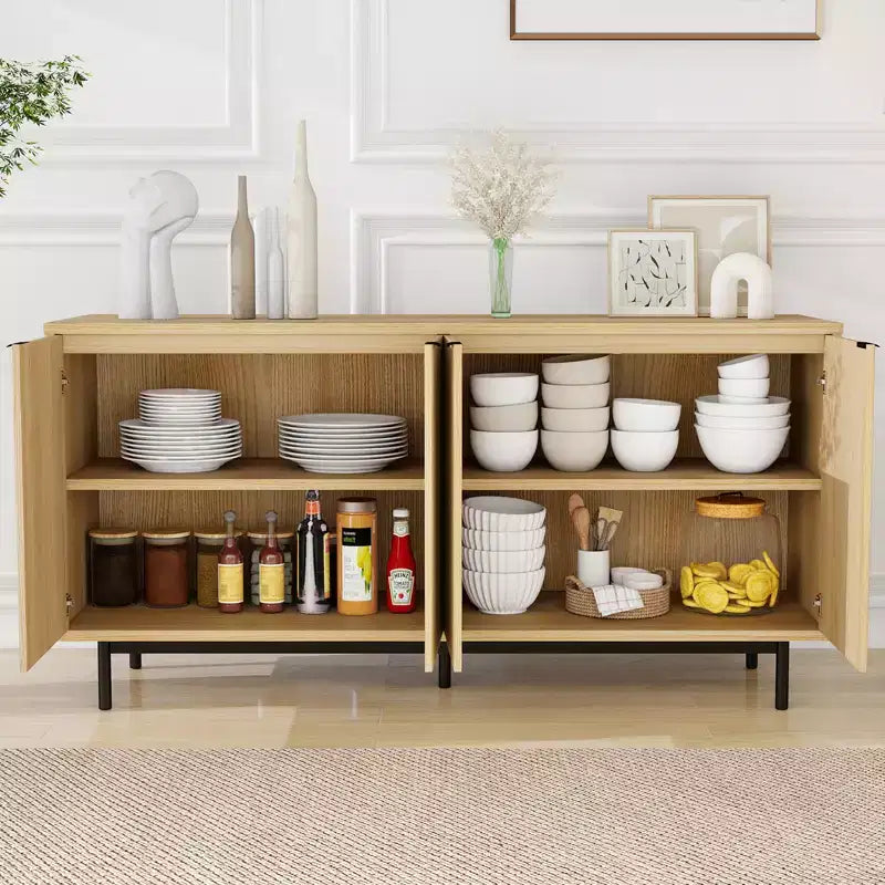 Dyonery 58 Fluted Sideboard Cabinet, Modern Buffet Storage Console for Dining Room, Accent Credenza