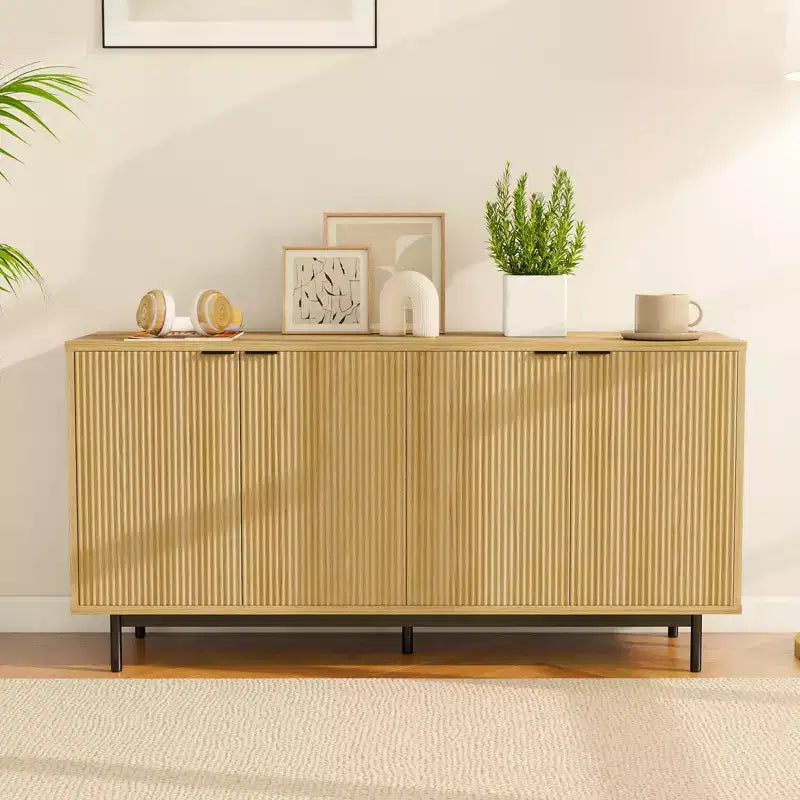 Dyonery 58 Fluted Sideboard Cabinet, Modern Buffet Storage Console for Dining Room, Accent Credenza