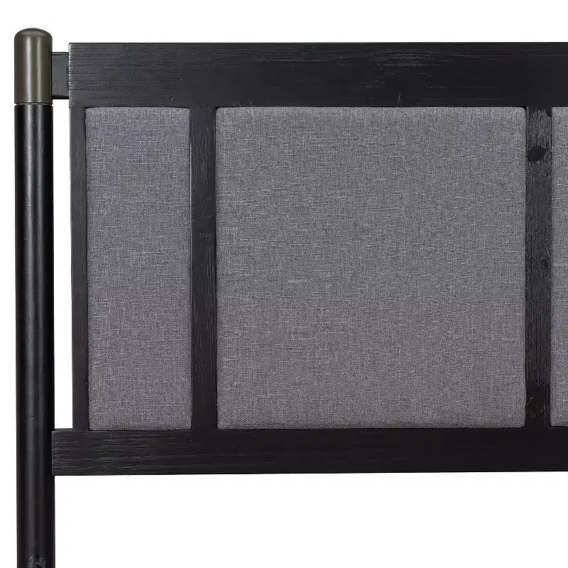 Queen/King Bed Frame, Solid Wood Platform Bed, Upholstered Headboard with Metal Handles, No Box Spring Needed - ModernLuxe
