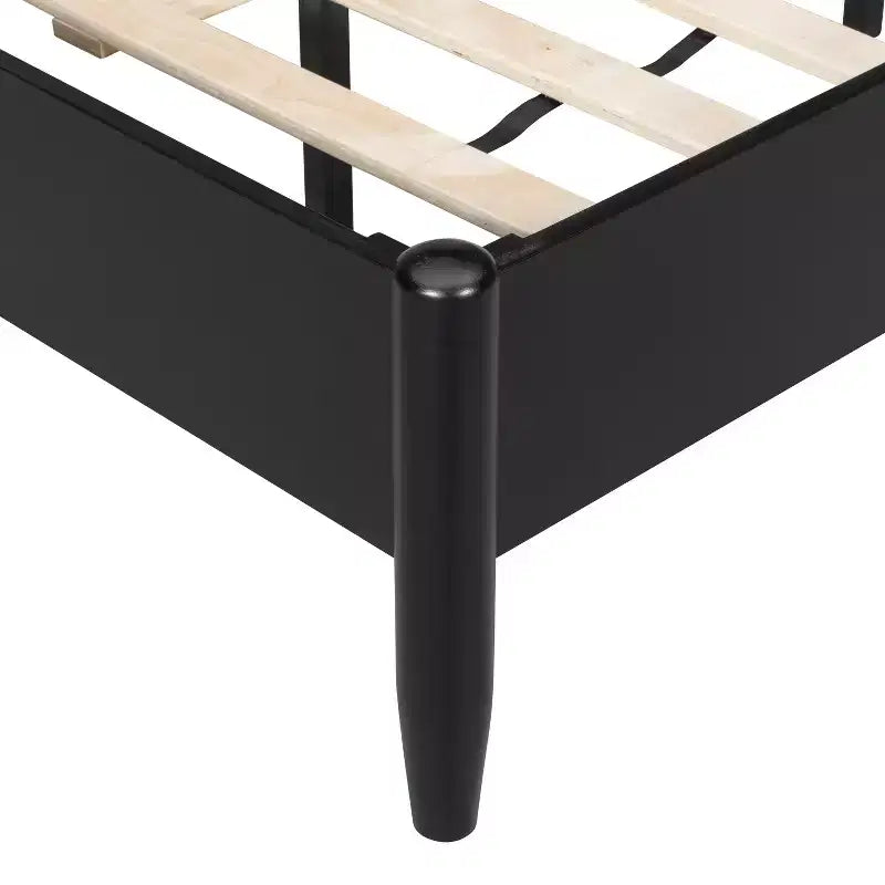 Queen/King Bed Frame, Solid Wood Platform Bed, Upholstered Headboard with Metal Handles, No Box Spring Needed - ModernLuxe