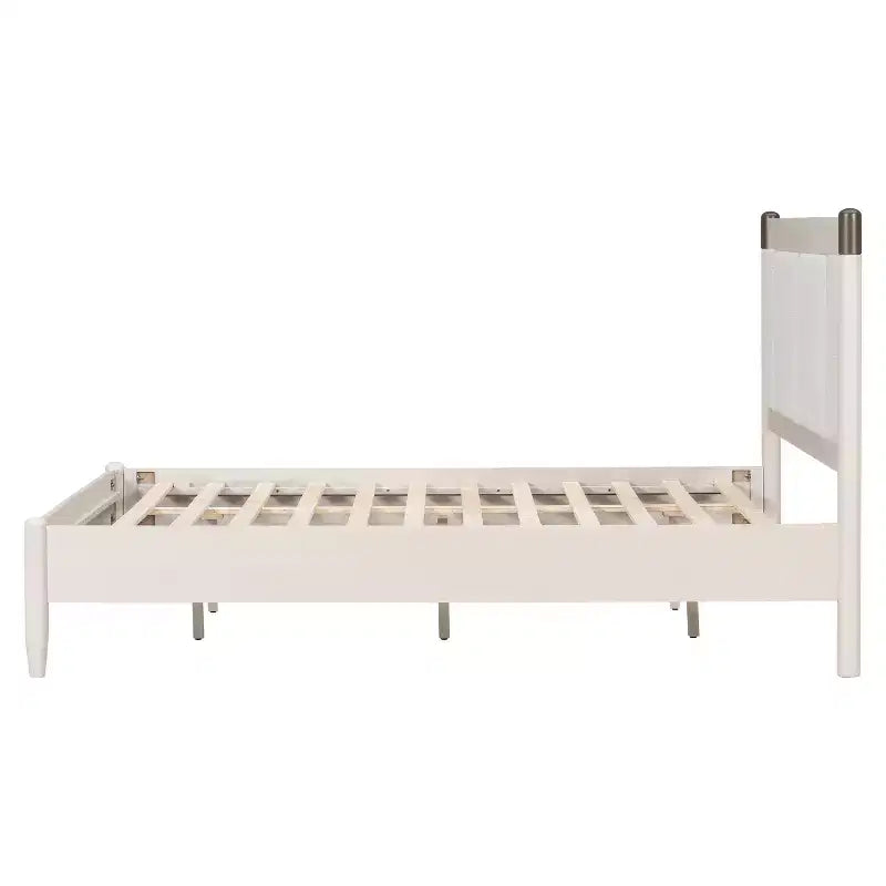 Queen/King Bed Frame, Solid Wood Platform Bed, Upholstered Headboard with Metal Handles, No Box Spring Needed - ModernLuxe