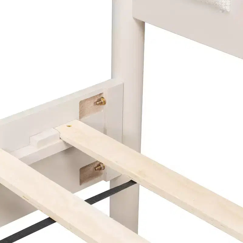 Queen/King Bed Frame, Solid Wood Platform Bed, Upholstered Headboard with Metal Handles, No Box Spring Needed - ModernLuxe