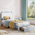 Upholstered LED Bed Frame with Storage Drawer & Cute Cat Headboard, Velvet Princess Platform Bed Frame with Sturdy Wood Slats Support