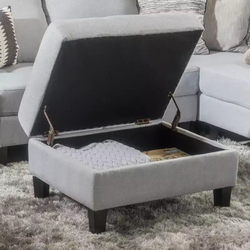 Okak Modern Square Storage Ottoman with Cushion, End Of Bed Bench with Wooden Legs, Entryway Bench for Bedroom, Living Room