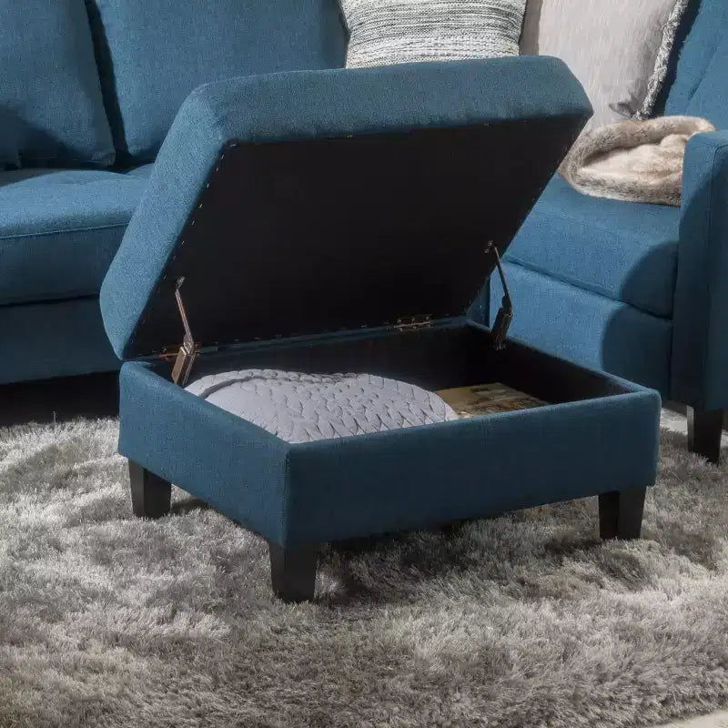Okak Modern Square Storage Ottoman with Cushion, End Of Bed Bench with Wooden Legs, Entryway Bench for Bedroom, Living Room
