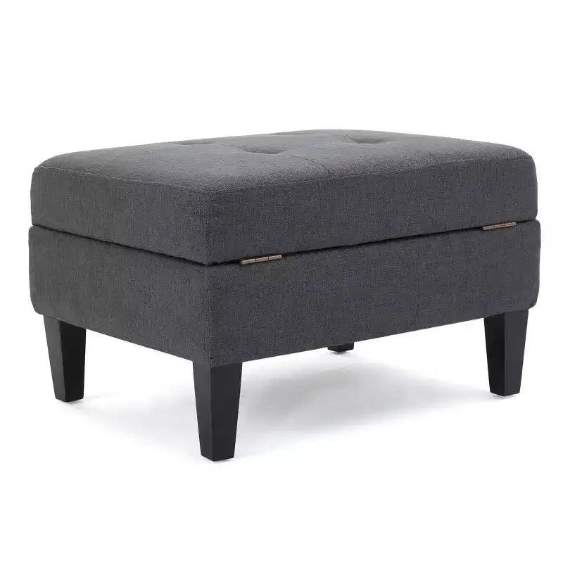 Okak Modern Square Storage Ottoman with Cushion, End Of Bed Bench with Wooden Legs, Entryway Bench for Bedroom, Living Room