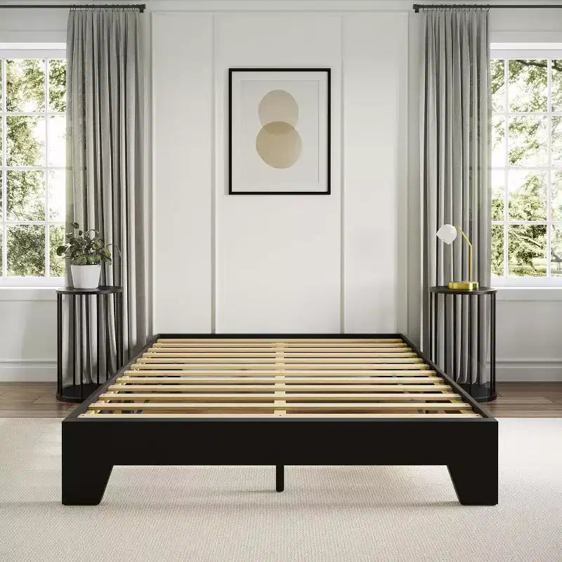 Lugano Platform Bed Frame - Solid Wooden Slat Support, No Box Spring Needed