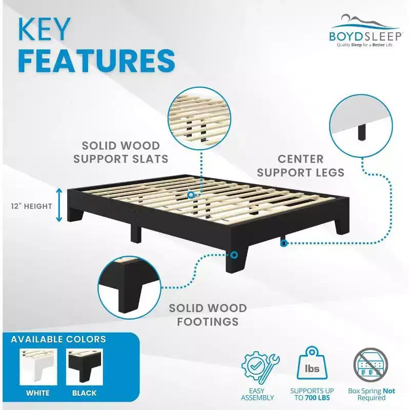 Lugano Platform Bed Frame - Solid Wooden Slat Support, No Box Spring Needed