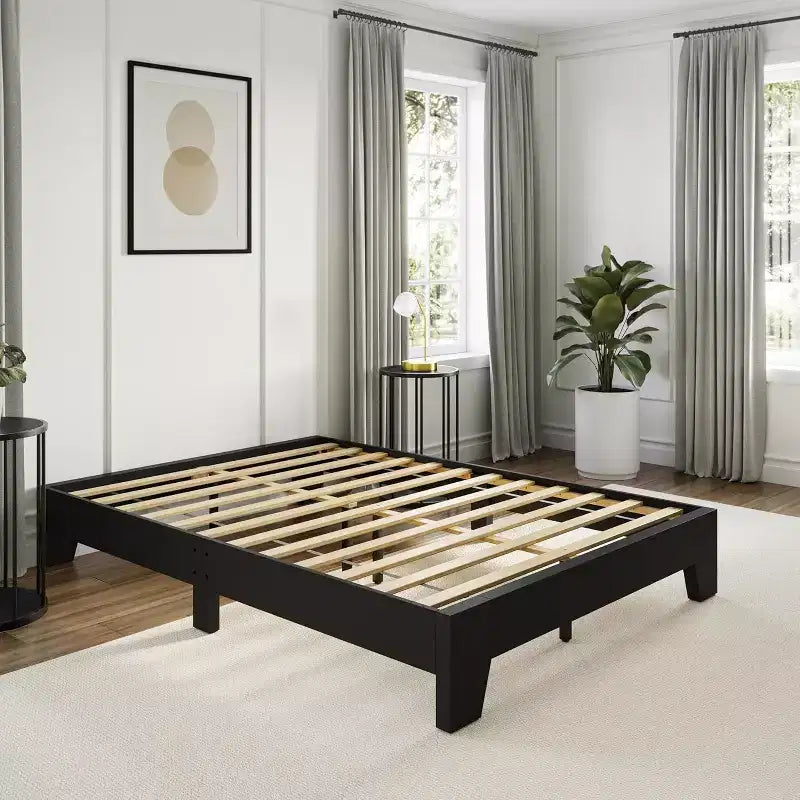 Lugano Platform Bed Frame - Solid Wooden Slat Support, No Box Spring Needed