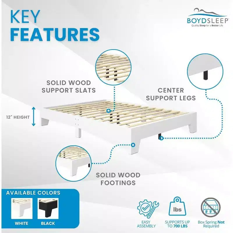 Lugano Platform Bed Frame - Solid Wooden Slat Support, No Box Spring Needed