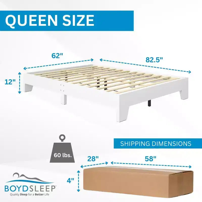 Lugano Platform Bed Frame - Solid Wooden Slat Support, No Box Spring Needed