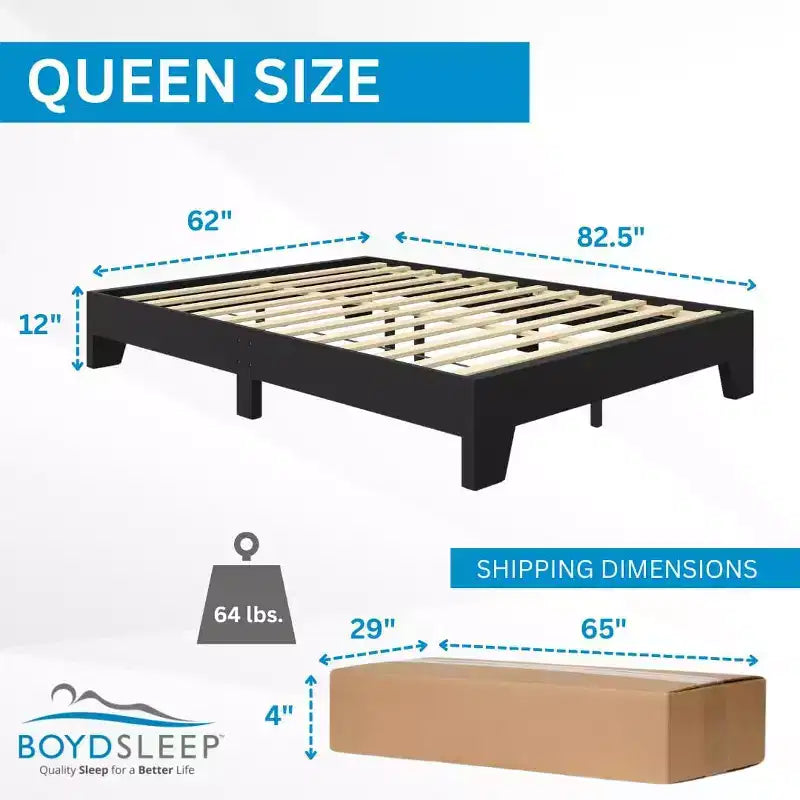 Lugano Platform Bed Frame - Solid Wooden Slat Support, No Box Spring Needed