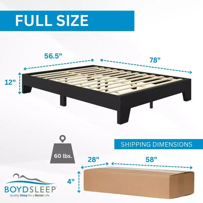 Lugano Platform Bed Frame - Solid Wooden Slat Support, No Box Spring Needed