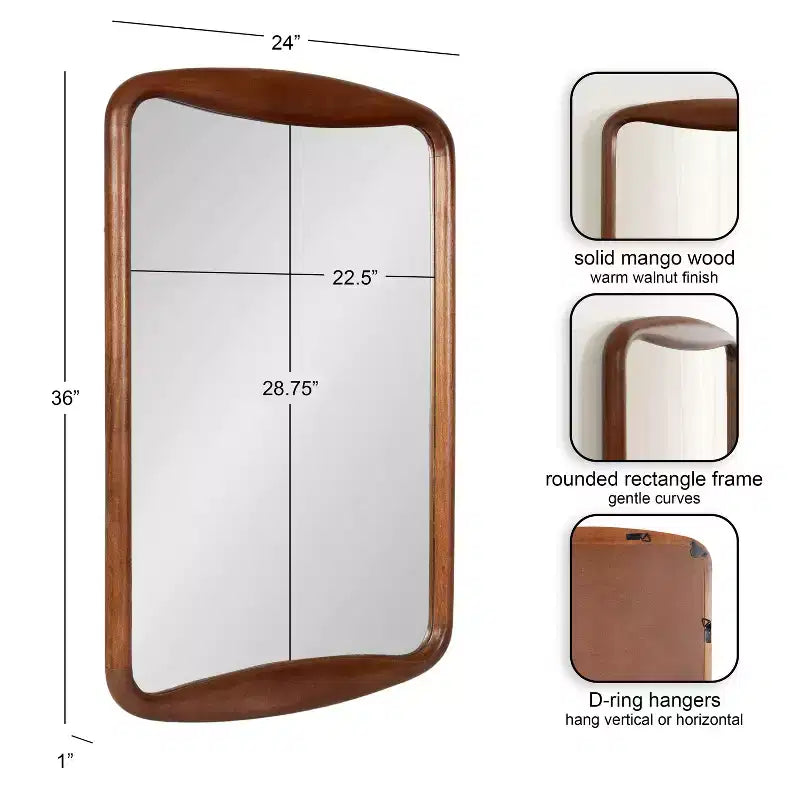 Kate and Laurel Hera Radius Rectangle Wood Mirror, Walnut Brown, 24x36