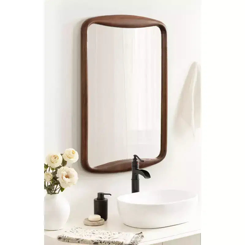 Kate and Laurel Hera Radius Rectangle Wood Mirror, Walnut Brown, 24x36