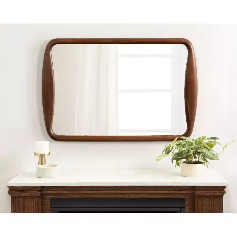 Kate and Laurel Hera Radius Rectangle Wood Mirror, Walnut Brown, 24x36
